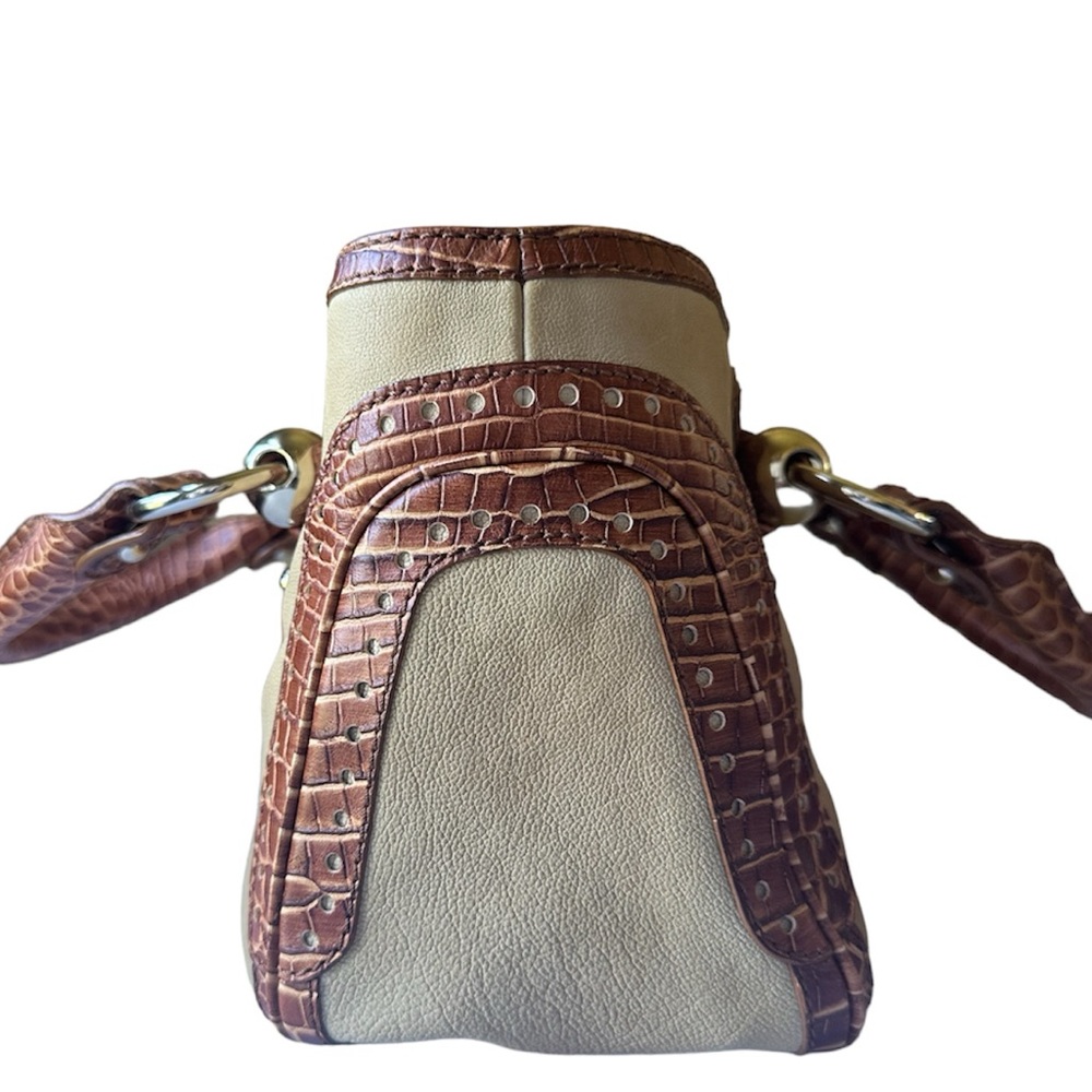 Vintage CELINE Old Boogie Bag Croc Embossed Leather Handbag Tea Brown Beige - Picture 4 of 11